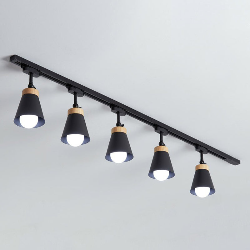 Living Room Semi Flush Mount Lamp Nordic Style Spotlight Track Light with Cone Metal Shade 5 Black Clearhalo 'Ceiling Lights' 'Close To Ceiling Lights' 'Close to ceiling' 'Semi-flushmount' Lighting' 2312061