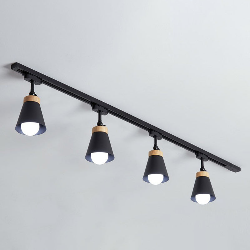 Living Room Semi Flush Mount Lamp Nordic Style Spotlight Track Light with Cone Metal Shade 4 Black Clearhalo 'Ceiling Lights' 'Close To Ceiling Lights' 'Close to ceiling' 'Semi-flushmount' Lighting' 2312063
