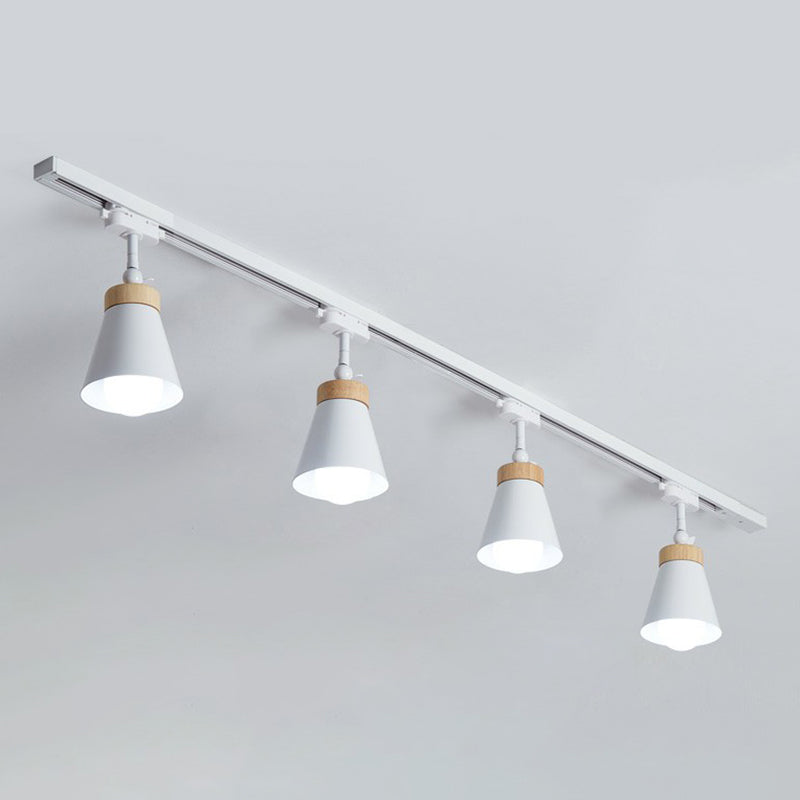 Living Room Semi Flush Mount Lamp Nordic Style Spotlight Track Light with Cone Metal Shade 4 White Clearhalo 'Ceiling Lights' 'Close To Ceiling Lights' 'Close to ceiling' 'Semi-flushmount' Lighting' 2312064