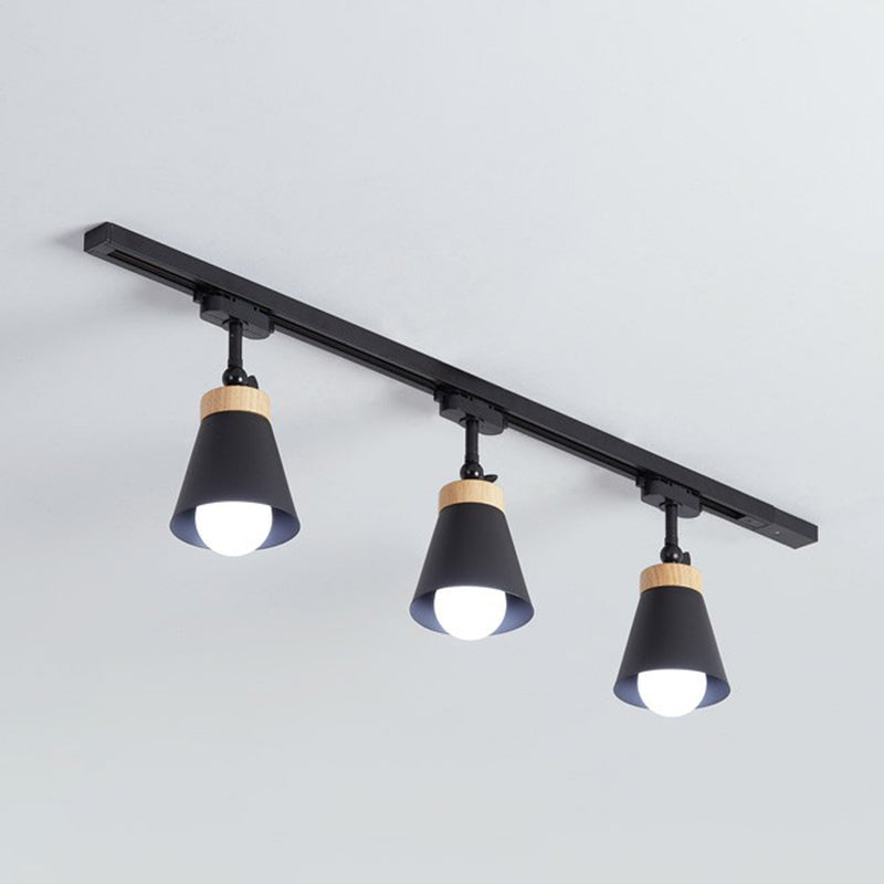 Living Room Semi Flush Mount Lamp Nordic Style Spotlight Track Light with Cone Metal Shade 3 Black Clearhalo 'Ceiling Lights' 'Close To Ceiling Lights' 'Close to ceiling' 'Semi-flushmount' Lighting' 2312065