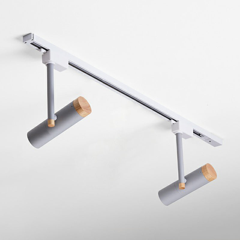Nordic Tubular Semi Flush Mount Spotlight Metallic Living Room Track Light with Wood Cap 2 Grey Clearhalo 'Ceiling Lights' 'Close To Ceiling Lights' 'Close to ceiling' 'Semi-flushmount' Lighting' 2312091