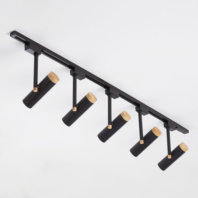 Nordic Tubular Semi Flush Mount Spotlight Metallic Living Room Track Light with Wood Cap 5 Black Clearhalo 'Ceiling Lights' 'Close To Ceiling Lights' 'Close to ceiling' 'Semi-flushmount' Lighting' 2312092