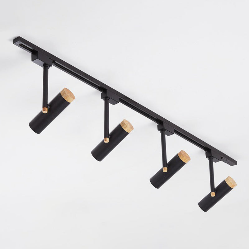 Nordic Tubular Semi Flush Mount Spotlight Metallic Living Room Track Light with Wood Cap 4 Black Clearhalo 'Ceiling Lights' 'Close To Ceiling Lights' 'Close to ceiling' 'Semi-flushmount' Lighting' 2312093
