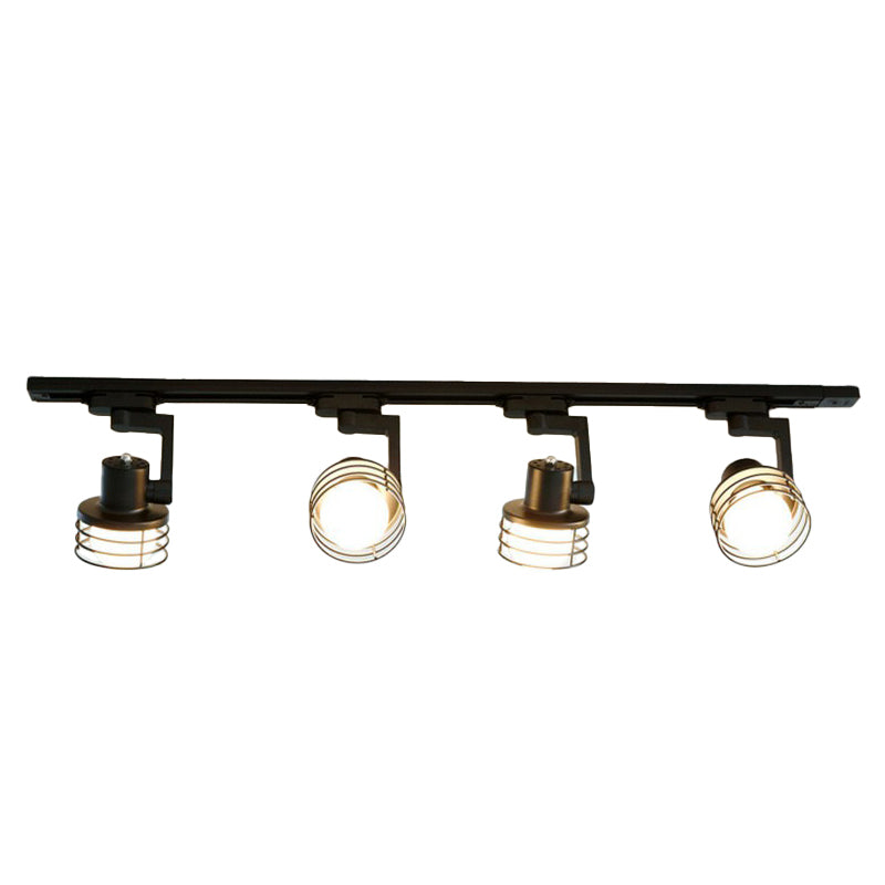 Black Wire Cage Semi Flush Mount Light Nordic 4-Bulb Metal Ceiling Track Lamp for Dining Room Clearhalo 'Ceiling Lights' 'Close To Ceiling Lights' 'Close to ceiling' 'Semi-flushmount' Lighting' 2312098