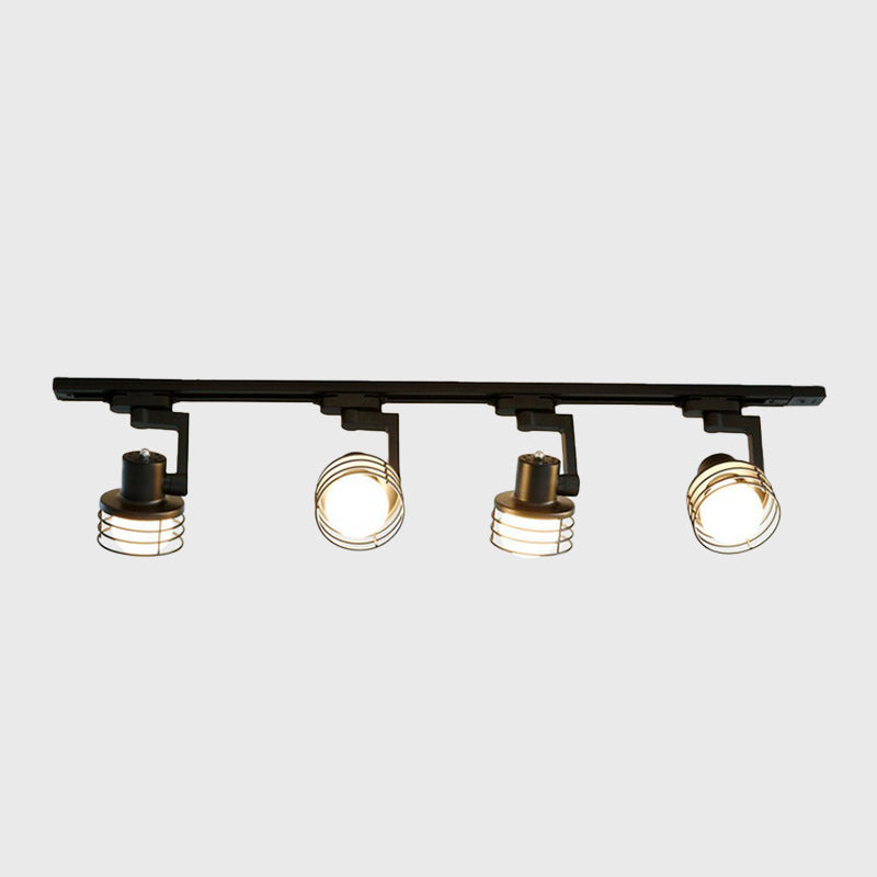 Black Wire Cage Semi Flush Mount Light Nordic 4-Bulb Metal Ceiling Track Lamp for Dining Room Clearhalo 'Ceiling Lights' 'Close To Ceiling Lights' 'Close to ceiling' 'Semi-flushmount' Lighting' 2312099