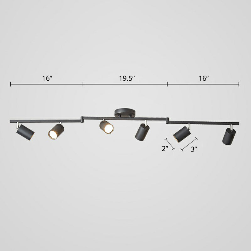 Tubular Metal Flush Mount Lighting Fixture Nordic Style 6-Light Ceiling Spotlight for Living Room Black Clearhalo 'Ceiling Lights' 'Close To Ceiling Lights' 'Close to ceiling' 'Semi-flushmount' Lighting' 2312102