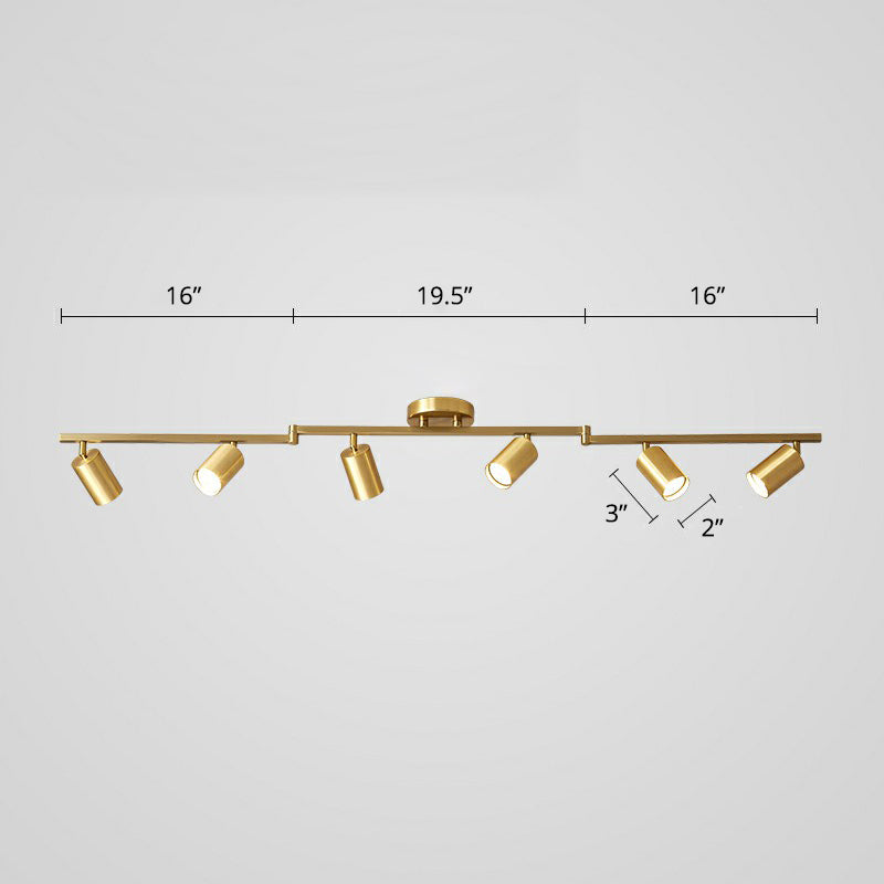 Tubular Metal Flush Mount Lighting Fixture Nordic Style 6-Light Ceiling Spotlight for Living Room Gold Clearhalo 'Ceiling Lights' 'Close To Ceiling Lights' 'Close to ceiling' 'Semi-flushmount' Lighting' 2312105