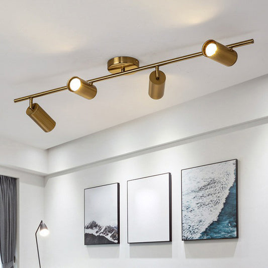 Postmodern LED Flush Mount Spotlight Gold Plated Tube Semi Flush Light with Metal Shade 4 Gold Clearhalo 'Ceiling Lights' 'Close To Ceiling Lights' 'Close to ceiling' 'Semi-flushmount' Lighting' 2312127