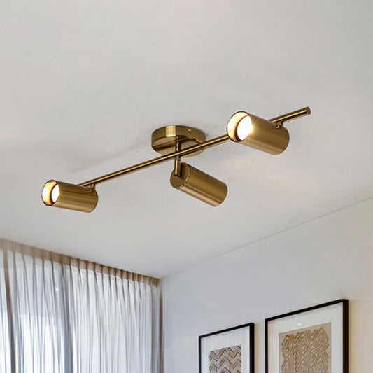 Postmodern LED Flush Mount Spotlight Gold Plated Tube Semi Flush Light with Metal Shade 3 Gold Clearhalo 'Ceiling Lights' 'Close To Ceiling Lights' 'Close to ceiling' 'Semi-flushmount' Lighting' 2312129