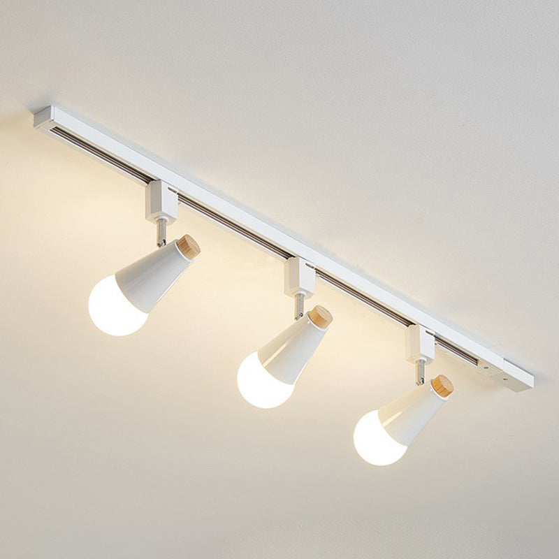 Nordic Conical Semi Flush Mounted Track Light Metal Living Room Ceiling Light Fixture 3 White Clearhalo 'Ceiling Lights' 'Close To Ceiling Lights' 'Close to ceiling' 'Semi-flushmount' Lighting' 2312133