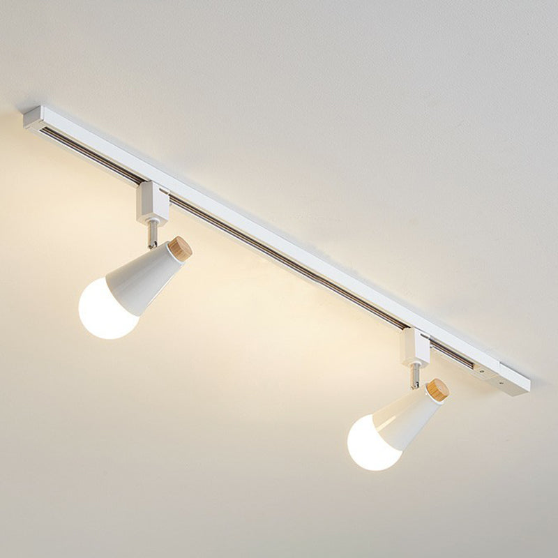 Nordic Conical Semi Flush Mounted Track Light Metal Living Room Ceiling Light Fixture 2 White Clearhalo 'Ceiling Lights' 'Close To Ceiling Lights' 'Close to ceiling' 'Semi-flushmount' Lighting' 2312134