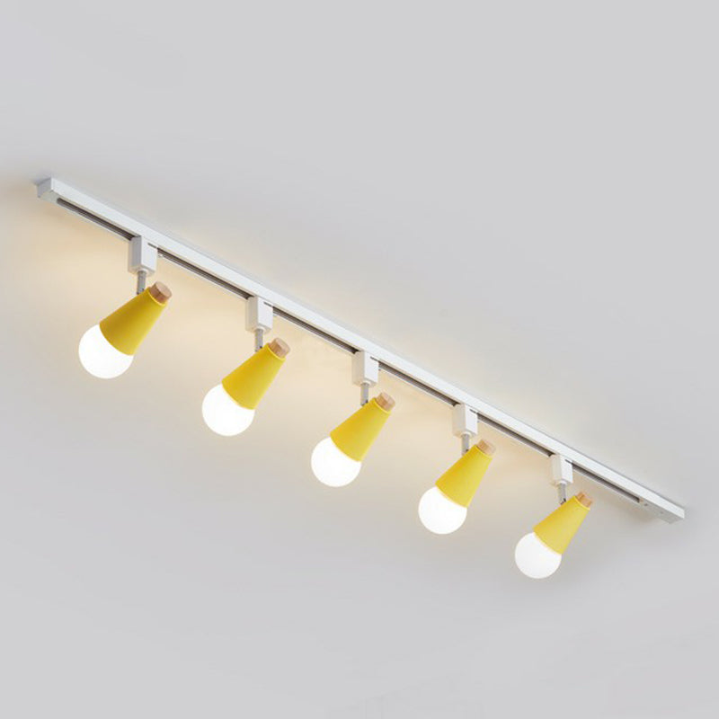 Nordic Conical Semi Flush Mounted Track Light Metal Living Room Ceiling Light Fixture 5 Yellow Clearhalo 'Ceiling Lights' 'Close To Ceiling Lights' 'Close to ceiling' 'Semi-flushmount' Lighting' 2312143