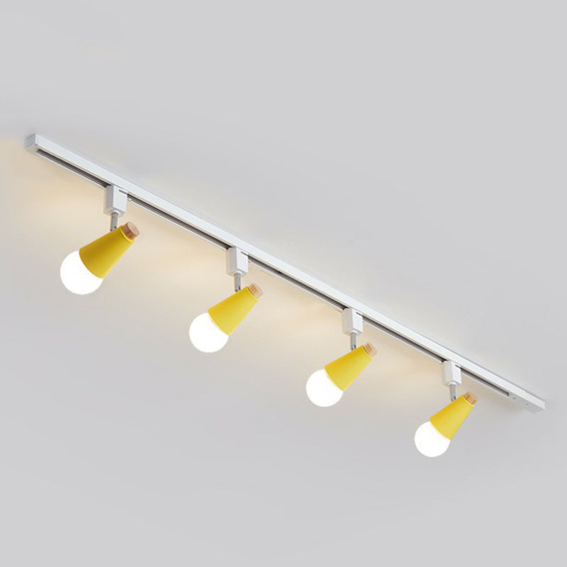 Nordic Conical Semi Flush Mounted Track Light Metal Living Room Ceiling Light Fixture 4 Yellow Clearhalo 'Ceiling Lights' 'Close To Ceiling Lights' 'Close to ceiling' 'Semi-flushmount' Lighting' 2312144