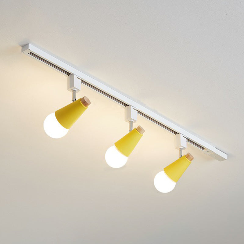 Nordic Conical Semi Flush Mounted Track Light Metal Living Room Ceiling Light Fixture 3 Yellow Clearhalo 'Ceiling Lights' 'Close To Ceiling Lights' 'Close to ceiling' 'Semi-flushmount' Lighting' 2312145
