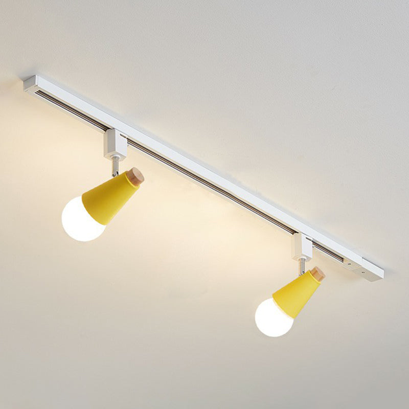 Nordic Conical Semi Flush Mounted Track Light Metal Living Room Ceiling Light Fixture 2 Yellow Clearhalo 'Ceiling Lights' 'Close To Ceiling Lights' 'Close to ceiling' 'Semi-flushmount' Lighting' 2312146