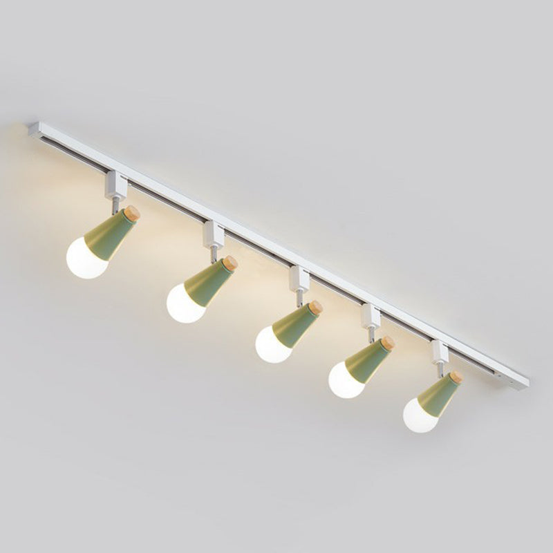 Nordic Conical Semi Flush Mounted Track Light Metal Living Room Ceiling Light Fixture 5 Green Clearhalo 'Ceiling Lights' 'Close To Ceiling Lights' 'Close to ceiling' 'Semi-flushmount' Lighting' 2312147