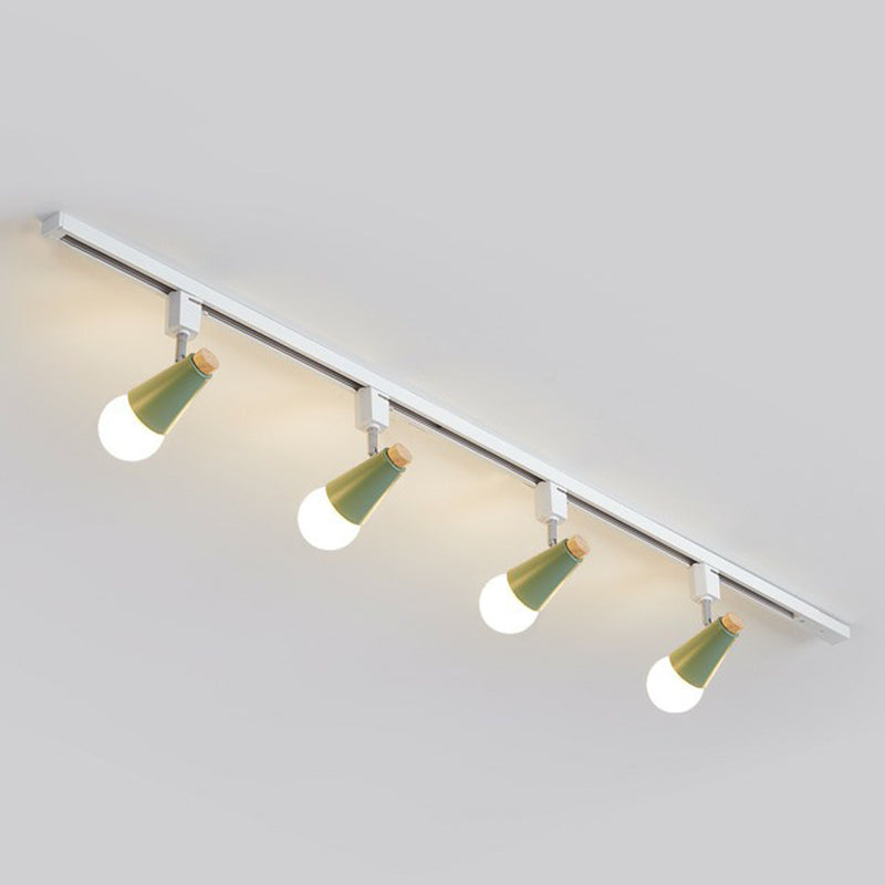 Nordic Conical Semi Flush Mounted Track Light Metal Living Room Ceiling Light Fixture 4 Green Clearhalo 'Ceiling Lights' 'Close To Ceiling Lights' 'Close to ceiling' 'Semi-flushmount' Lighting' 2312148