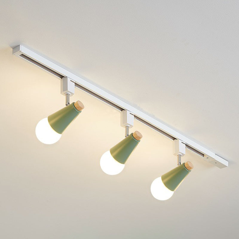 Nordic Conical Semi Flush Mounted Track Light Metal Living Room Ceiling Light Fixture 3 Green Clearhalo 'Ceiling Lights' 'Close To Ceiling Lights' 'Close to ceiling' 'Semi-flushmount' Lighting' 2312149