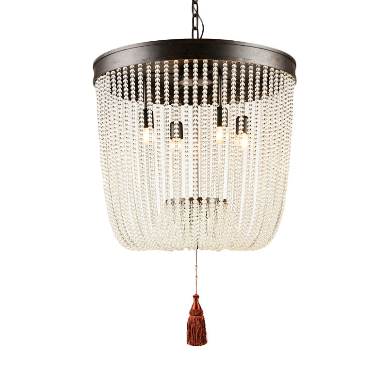 Tassel Crystal Hanging Chandelier Retro 4 Heads Black Ceiling Pendant Light for Restaurant Clearhalo 'Ceiling Lights' 'Chandeliers' Lighting' options 231215