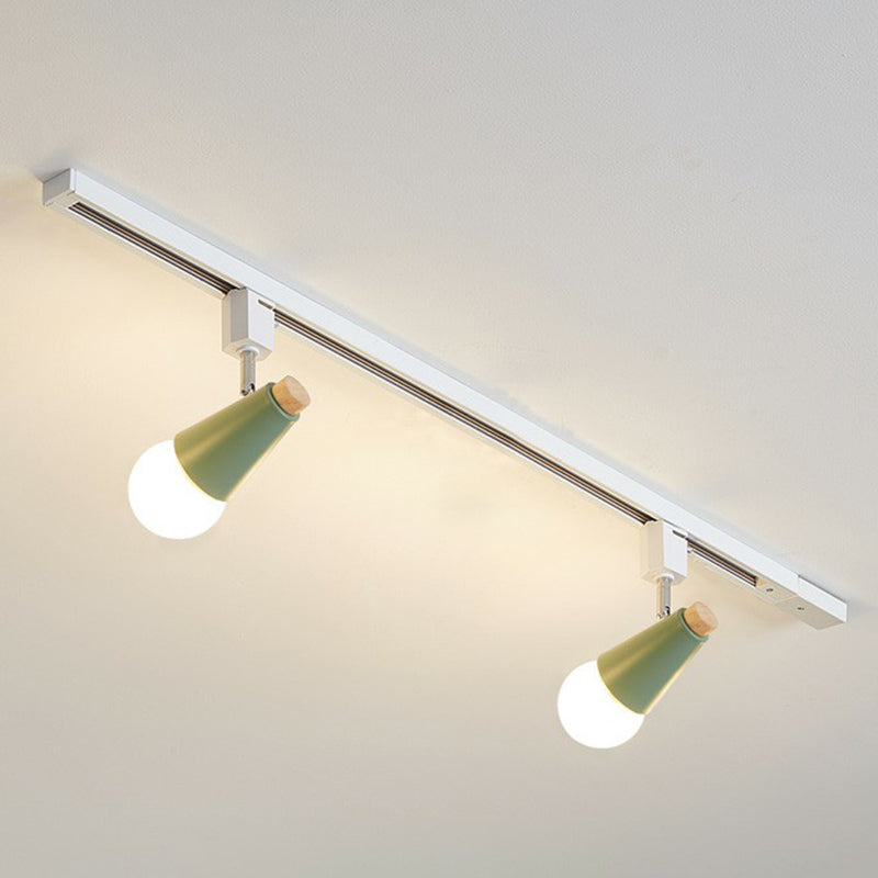 Nordic Conical Semi Flush Mounted Track Light Metal Living Room Ceiling Light Fixture 2 Green Clearhalo 'Ceiling Lights' 'Close To Ceiling Lights' 'Close to ceiling' 'Semi-flushmount' Lighting' 2312150