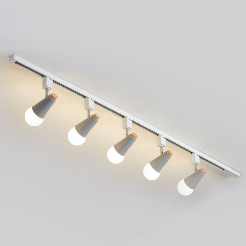 Nordic Conical Semi Flush Mounted Track Light Metal Living Room Ceiling Light Fixture 5 Grey Clearhalo 'Ceiling Lights' 'Close To Ceiling Lights' 'Close to ceiling' 'Semi-flushmount' Lighting' 2312151