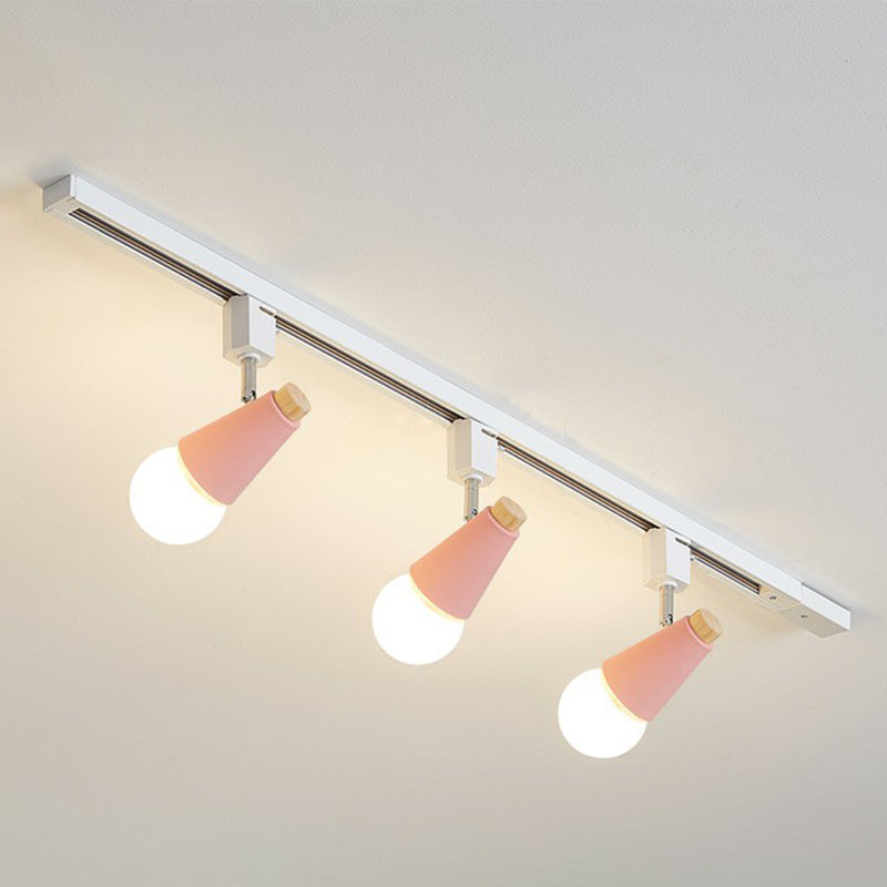 Nordic Conical Semi Flush Mounted Track Light Metal Living Room Ceiling Light Fixture 3 Pink Clearhalo 'Ceiling Lights' 'Close To Ceiling Lights' 'Close to ceiling' 'Semi-flushmount' Lighting' 2312157