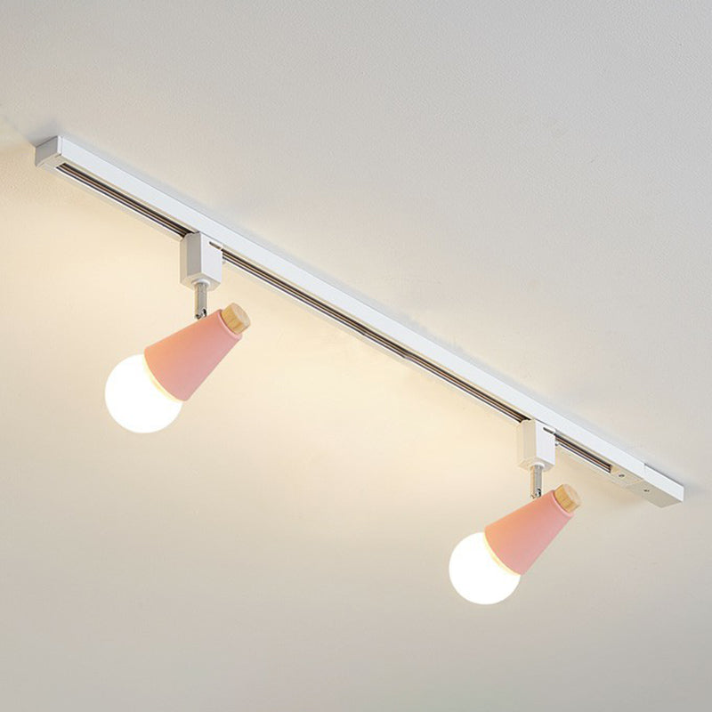 Nordic Conical Semi Flush Mounted Track Light Metal Living Room Ceiling Light Fixture 2 Pink Clearhalo 'Ceiling Lights' 'Close To Ceiling Lights' 'Close to ceiling' 'Semi-flushmount' Lighting' 2312158