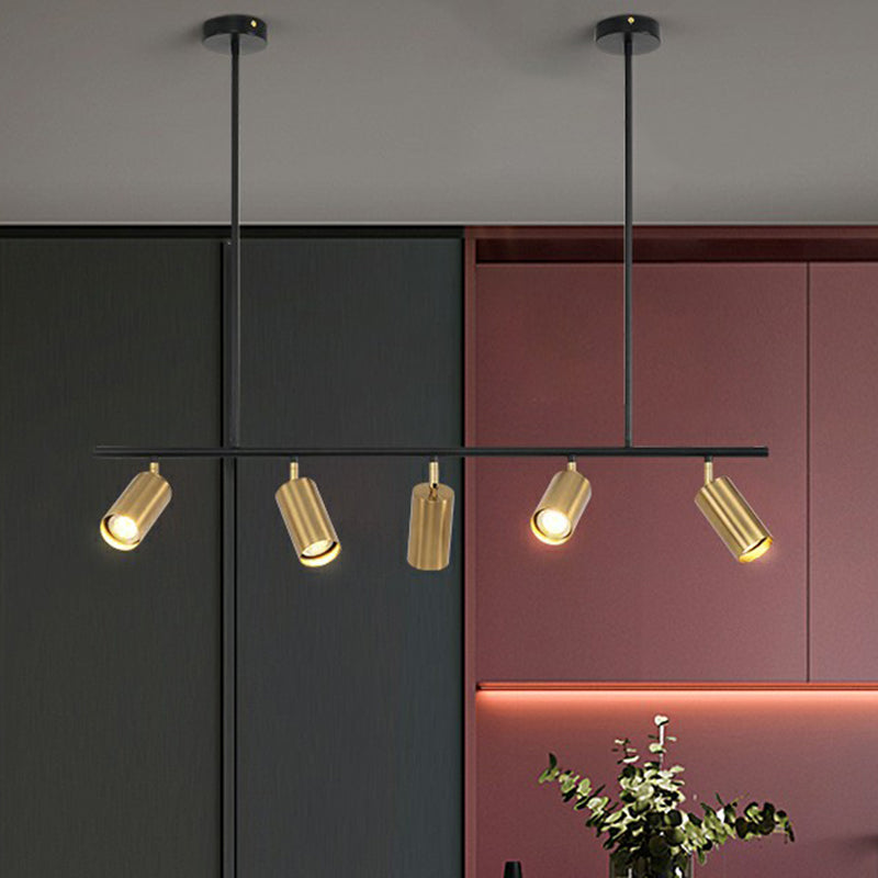 Electroplated Gold Tube Spotlight Postmodern Metal Island Ceiling Light for Dining Room Clearhalo 'Ceiling Lights' 'Island Lights' Lighting' 2312174