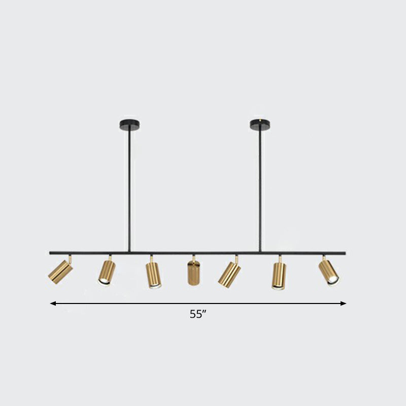 Electroplated Gold Tube Spotlight Postmodern Metal Island Ceiling Light for Dining Room 7 Gold Clearhalo 'Ceiling Lights' 'Island Lights' Lighting' 2312175