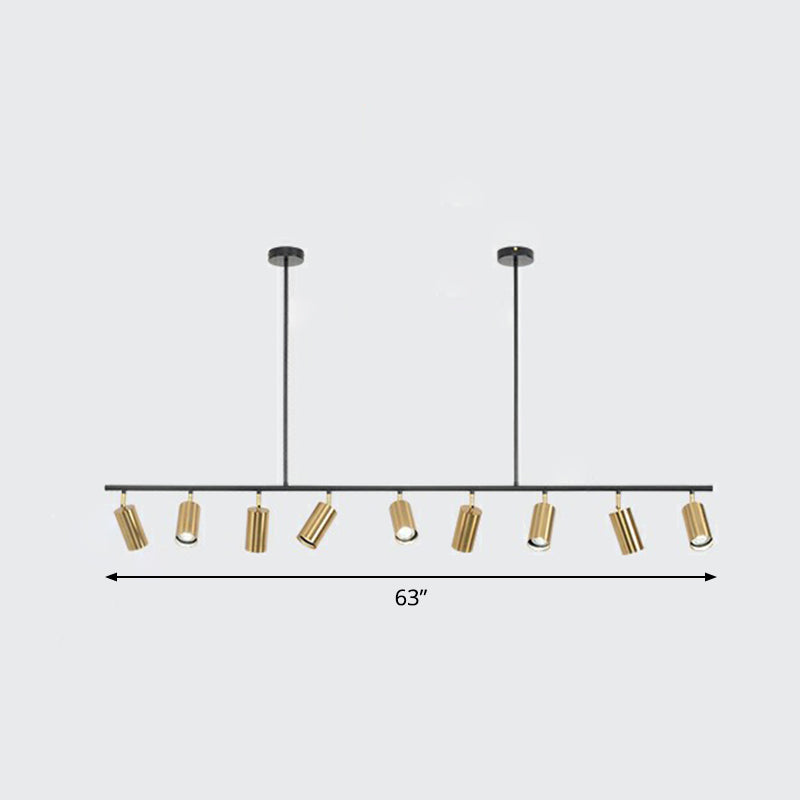 Electroplated Gold Tube Spotlight Postmodern Metal Island Ceiling Light for Dining Room 9 Gold Clearhalo 'Ceiling Lights' 'Island Lights' Lighting' 2312177