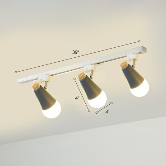 Cone Shaped Spotlight Track Lighting Macaron Metal Corridor Semi-Flush Mount Light Fixture 3 Grey Clearhalo 'Ceiling Lights' 'Close To Ceiling Lights' 'Close to ceiling' 'Semi-flushmount' Lighting' 2312214