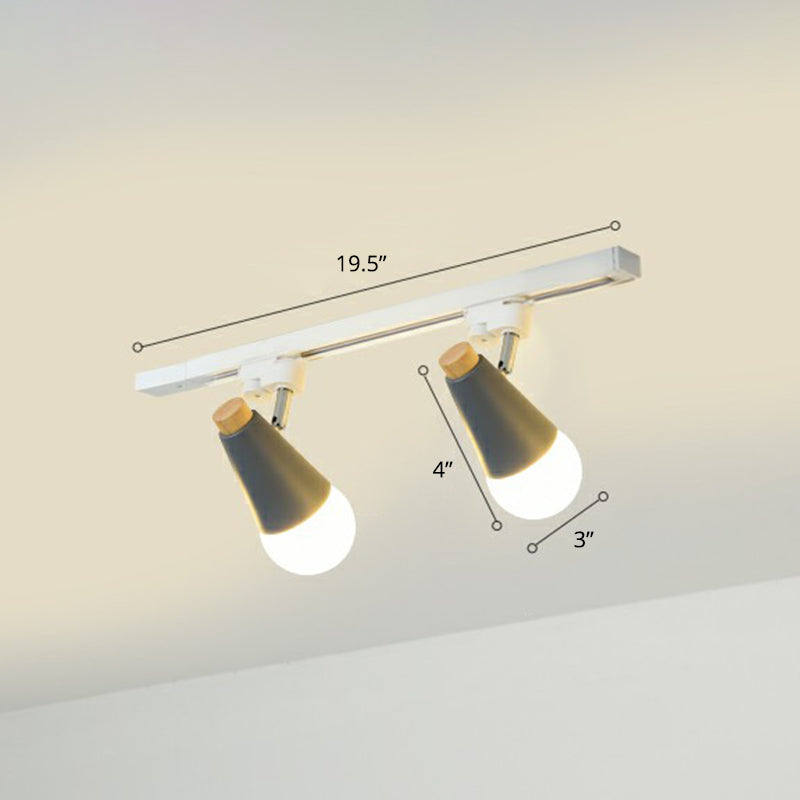 Cone Shaped Spotlight Track Lighting Macaron Metal Corridor Semi-Flush Mount Light Fixture 2 Grey Clearhalo 'Ceiling Lights' 'Close To Ceiling Lights' 'Close to ceiling' 'Semi-flushmount' Lighting' 2312215