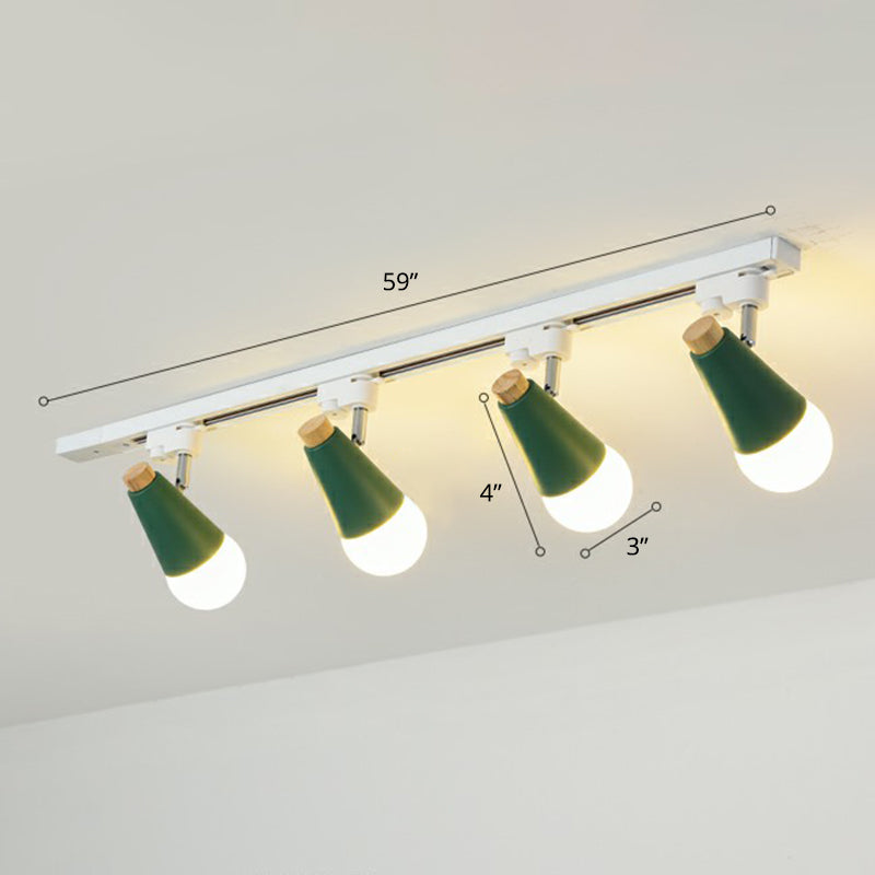 Cone Shaped Spotlight Track Lighting Macaron Metal Corridor Semi-Flush Mount Light Fixture 4 Green Clearhalo 'Ceiling Lights' 'Close To Ceiling Lights' 'Close to ceiling' 'Semi-flushmount' Lighting' 2312218