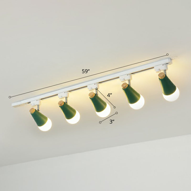 Cone Shaped Spotlight Track Lighting Macaron Metal Corridor Semi-Flush Mount Light Fixture 5 Green Clearhalo 'Ceiling Lights' 'Close To Ceiling Lights' 'Close to ceiling' 'Semi-flushmount' Lighting' 2312220