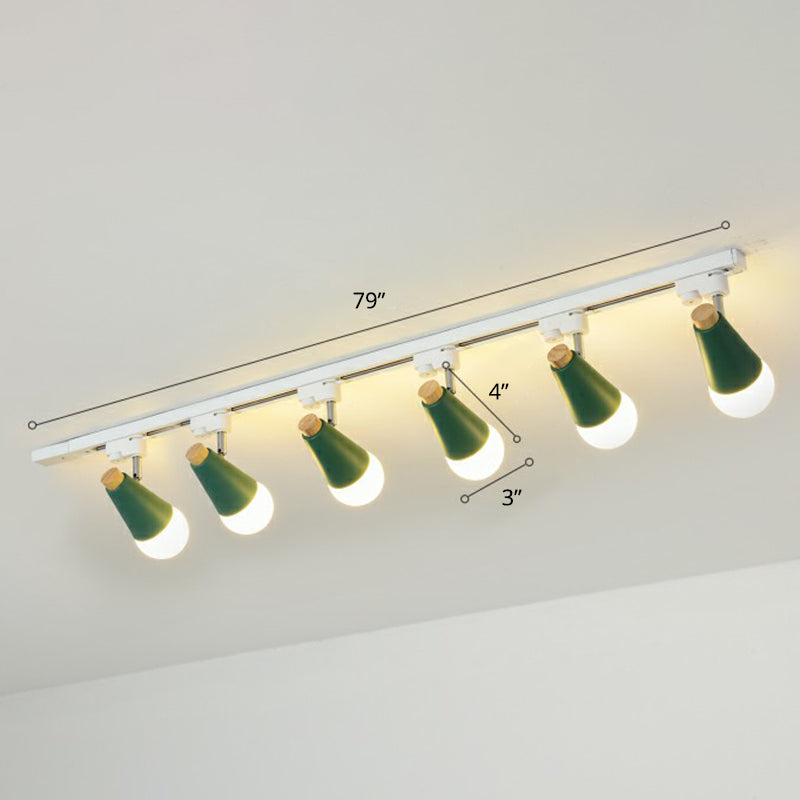 Cone Shaped Spotlight Track Lighting Macaron Metal Corridor Semi-Flush Mount Light Fixture 6 Green Clearhalo 'Ceiling Lights' 'Close To Ceiling Lights' 'Close to ceiling' 'Semi-flushmount' Lighting' 2312222