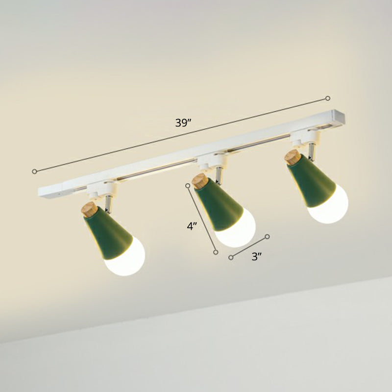 Cone Shaped Spotlight Track Lighting Macaron Metal Corridor Semi-Flush Mount Light Fixture 3 Green Clearhalo 'Ceiling Lights' 'Close To Ceiling Lights' 'Close to ceiling' 'Semi-flushmount' Lighting' 2312223