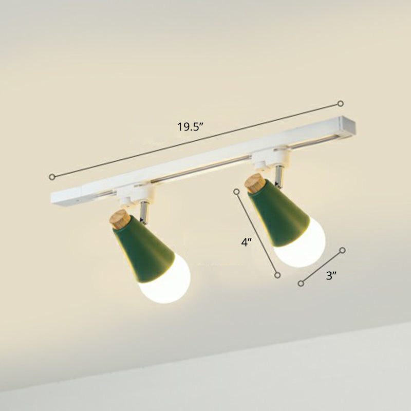 Cone Shaped Spotlight Track Lighting Macaron Metal Corridor Semi-Flush Mount Light Fixture 2 Green Clearhalo 'Ceiling Lights' 'Close To Ceiling Lights' 'Close to ceiling' 'Semi-flushmount' Lighting' 2312224
