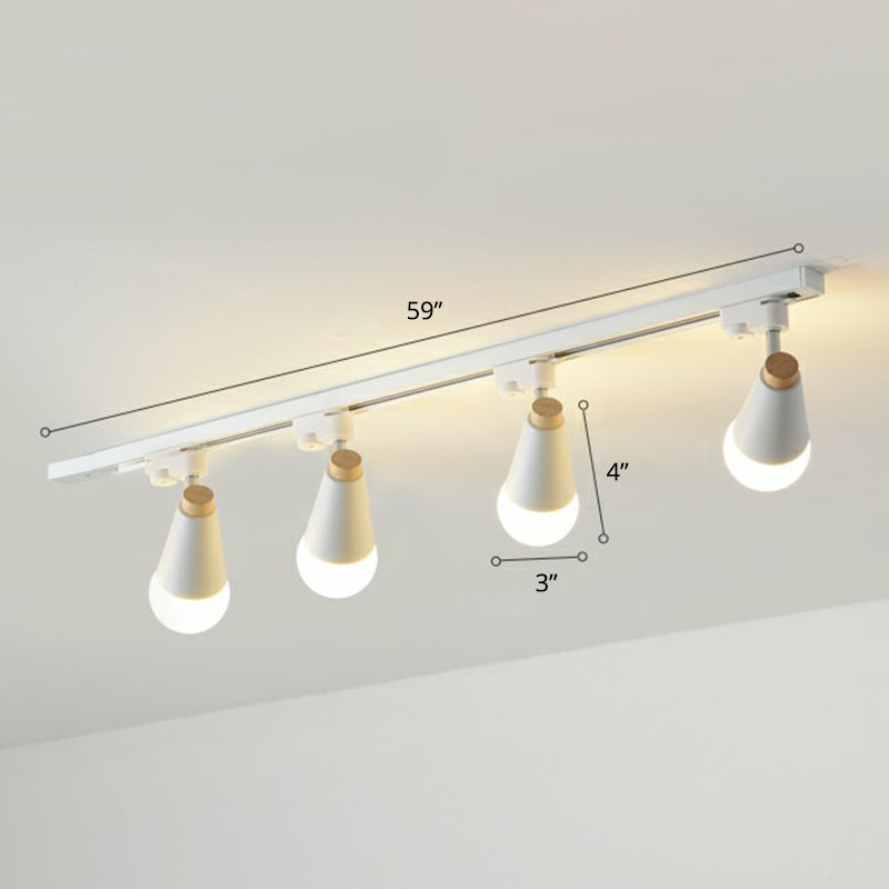 Cone Shaped Spotlight Track Lighting Macaron Metal Corridor Semi-Flush Mount Light Fixture 4 White Clearhalo 'Ceiling Lights' 'Close To Ceiling Lights' 'Close to ceiling' 'Semi-flushmount' Lighting' 2312227