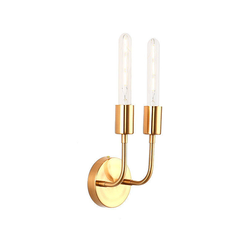 Metal Gold Wall Lamp Open Bulb 1/2-Light Vintage Wall Light Sconce with Round Backplate for Porch Clearhalo 'Wall Lamps & Sconces' 'Wall Lights' Lighting' 231292