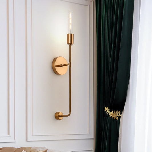 Gold Bare Bulb Sconce Light Retro Metal 1-Light Living Room Wall Mounted Light with Linear Arm Clearhalo 'Wall Lamps & Sconces' 'Wall Lights' Lighting' 231300