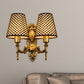 Gold Cone Wall Mount Light Traditional Metal 1/2-Light Living Room Carved Sconce Light with Lattice Fabric Shade 2.0 Gold Clearhalo 'Wall Lamps & Sconces' 'Wall Lights' Lighting' 231318