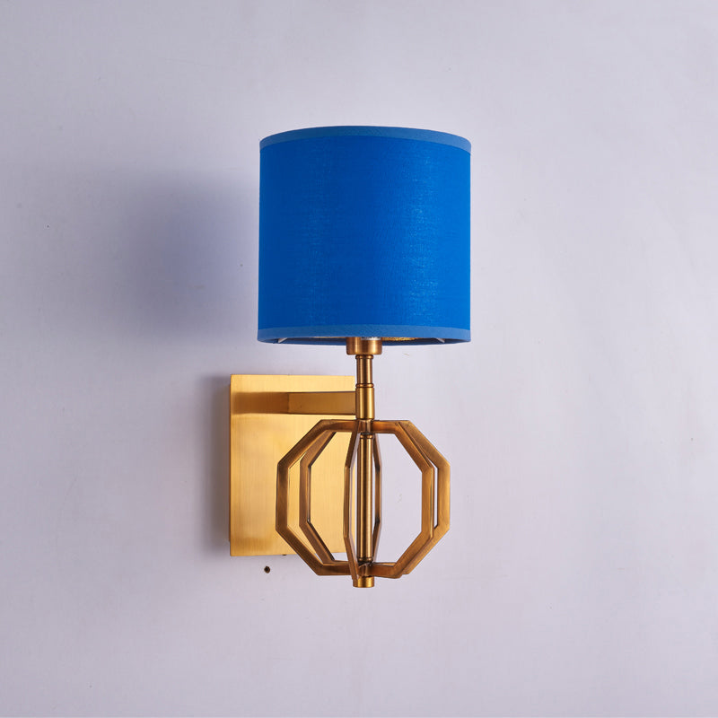 Metal Royal Blue Wall Sconce Drum 1-Light Modern Wall Mount Light Fixture with Fabric Shade for Foyer Clearhalo 'Wall Lamps & Sconces' 'Wall Lights' Lighting' 231352