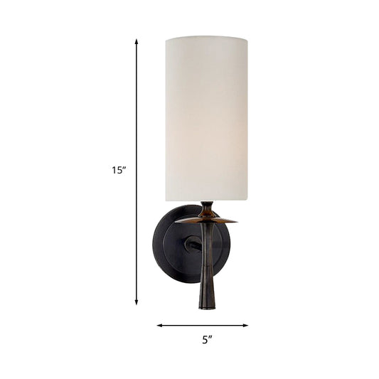 Black/Brass 1 Head Wall Mount Light Traditional Fabric Cylinder Shade Sconce Light for Living Room Clearhalo 'Wall Lamps & Sconces' 'Wall Lights' Lighting' 231506