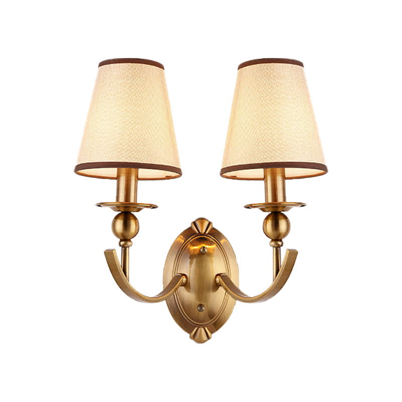 Conical Fabric Shade Wall Light Vintage 1/2-Light Brass Wall Sconce Lighting for Bedroom Clearhalo 'Wall Lamps & Sconces' 'Wall Lights' Lighting' 231562