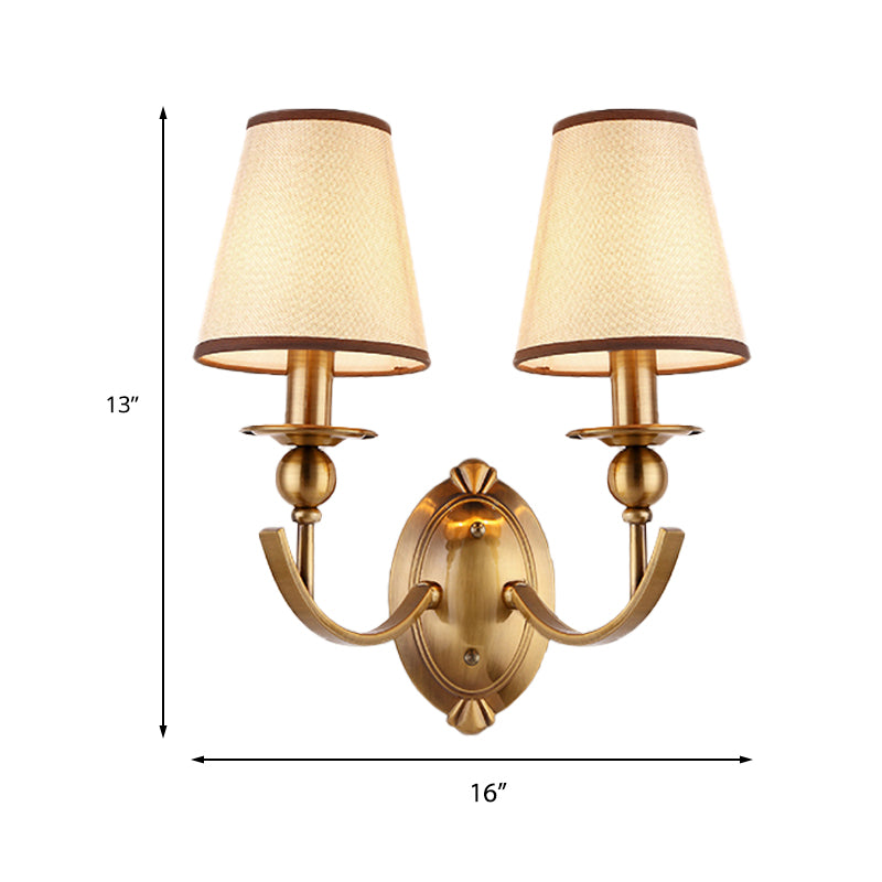 Conical Fabric Shade Wall Light Vintage 1/2-Light Brass Wall Sconce Lighting for Bedroom Clearhalo 'Wall Lamps & Sconces' 'Wall Lights' Lighting' 231563