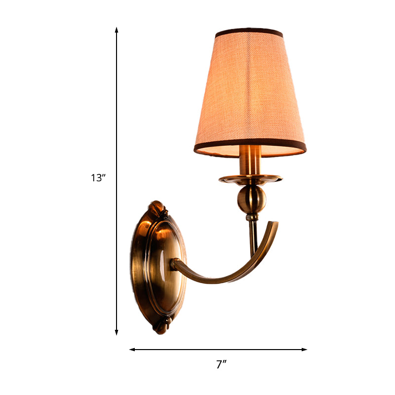 Conical Fabric Shade Wall Light Vintage 1/2-Light Brass Wall Sconce Lighting for Bedroom Clearhalo 'Wall Lamps & Sconces' 'Wall Lights' Lighting' 231568