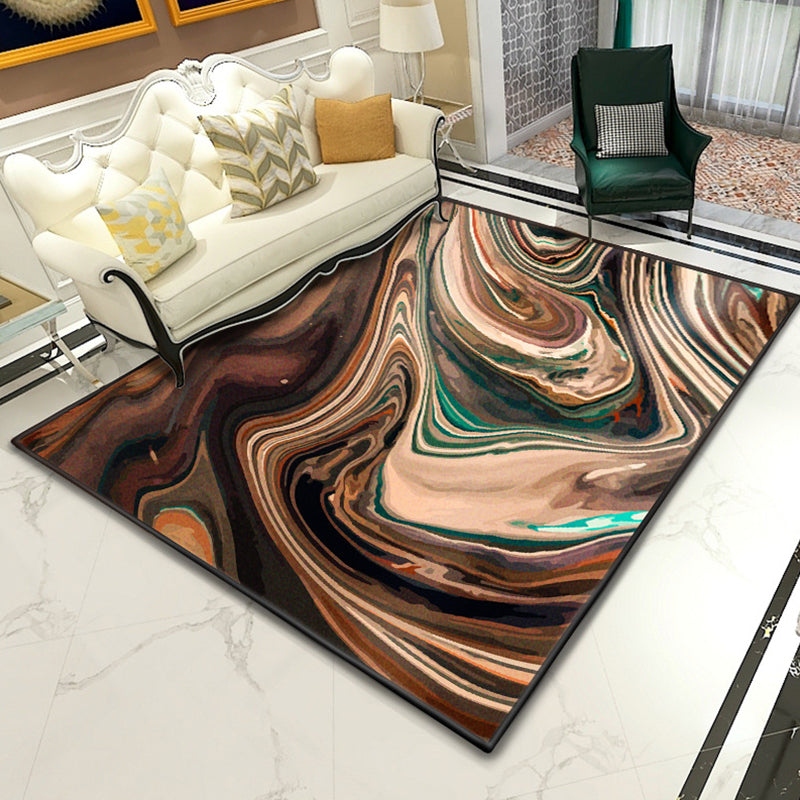Modern Abstract Lava Print Rug Multi-Colored Modern Carpet Polypropylene Stain Resistant Non-Slip Backing Machine Washable Rug for Home Brown Clearhalo 'Area Rug' 'Modern' 'Rugs' Rug' 2317071