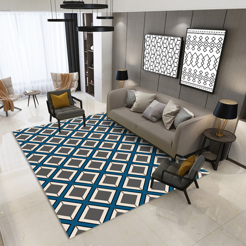 Minimalist Modern Rug Multicolor Geometric Trellis Print Carpet Anti-Slip Machine Washable Pet Friendly Rug for Room Navy Clearhalo 'Area Rug' 'Modern' 'Rugs' Rug' 2317164