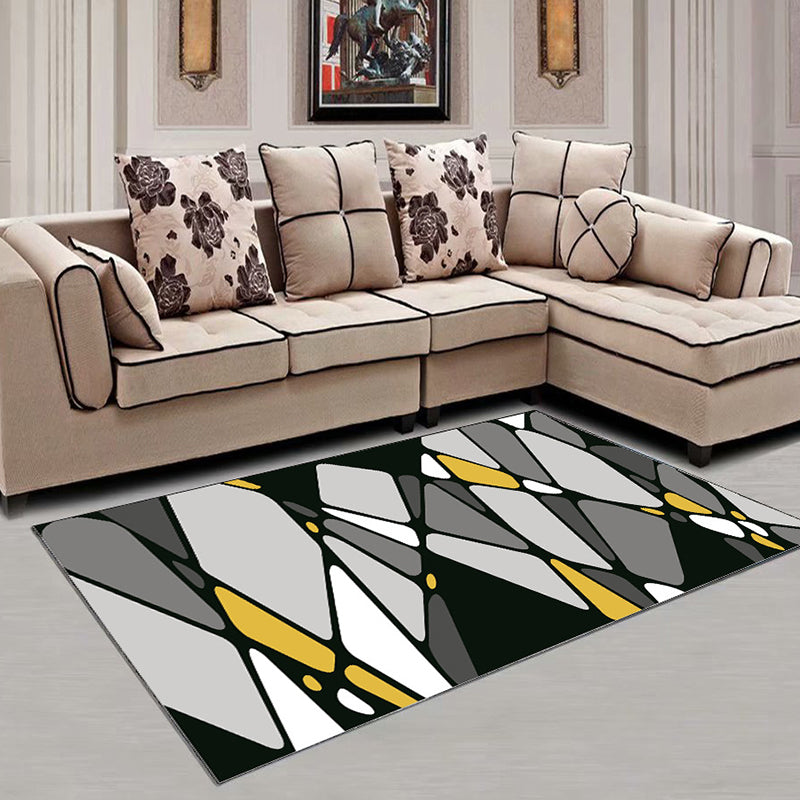 Decorative Multi Color Contemporary Rug Synthetics 3D Geometric Pattern Rug Washable Pet-Friendly Non-Slip Rug for Drawing Room Black-Gray Clearhalo 'Area Rug' 'Modern' 'Rugs' Rug' 2317266