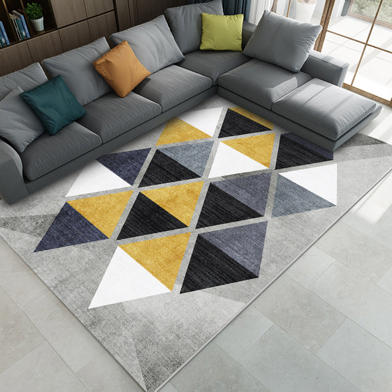 Fashion Nordic Rug Multi-Colored 3D Geometric Printed Carpet Anti-Slip Backing Washable Pet Friendly Rug for Sitting Room Dark Gray-Yellow Clearhalo 'Area Rug' 'Modern' 'Rugs' Rug' 2317366